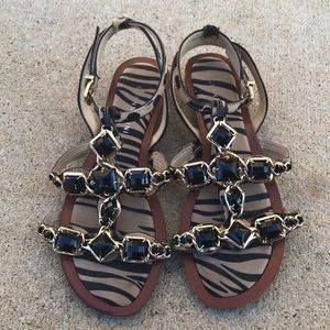 Gianni Bini Gold/Black Animal Print Studded Sandal